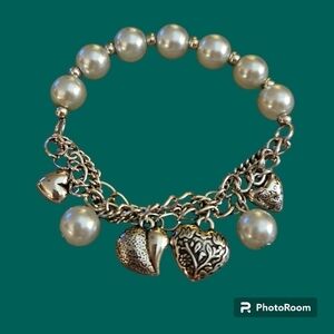 3/$20 Pearl Chain Heart Charm Coquette Stretch Bracelet